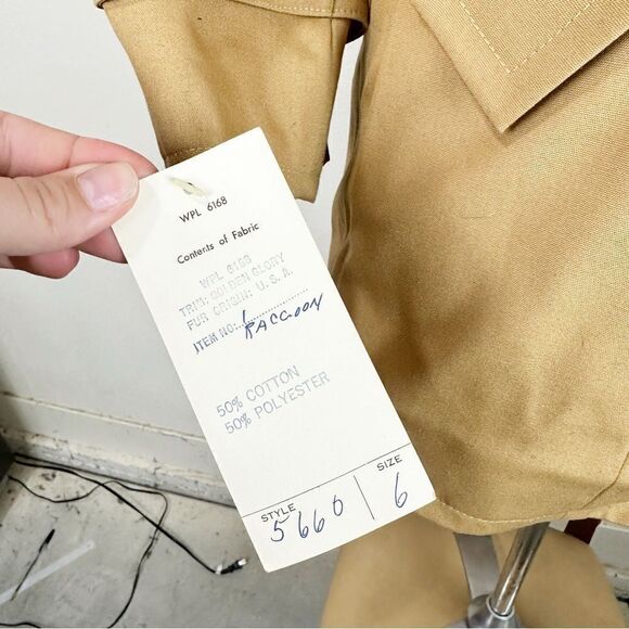 Vintage 1970 Penny Lane Racoon Fur Trim Coat Jacket Winter Waist Tie Trench - Picture 4 of 11